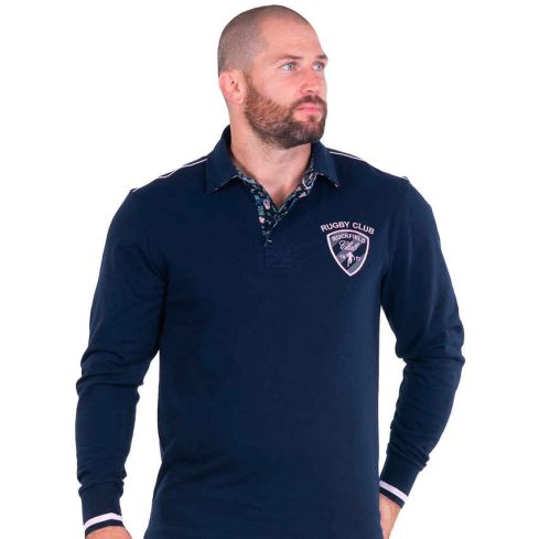 Polo Rugby Fleuri Manches Longues Bleu Marine - Ruckfield