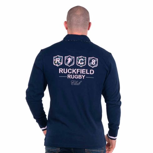 Polo Rugby Fleuri Manches Longues Bleu Marine - Ruckfield