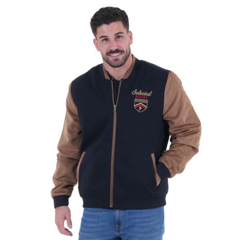 Blouson Teddy bi-matière bleu marine - Ruckfield