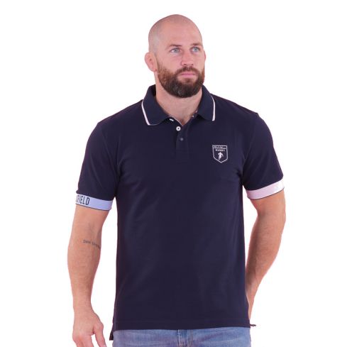Polo Rugby Manches Courtes Rib Bleu Et Rose Members Club House - Ruckfield